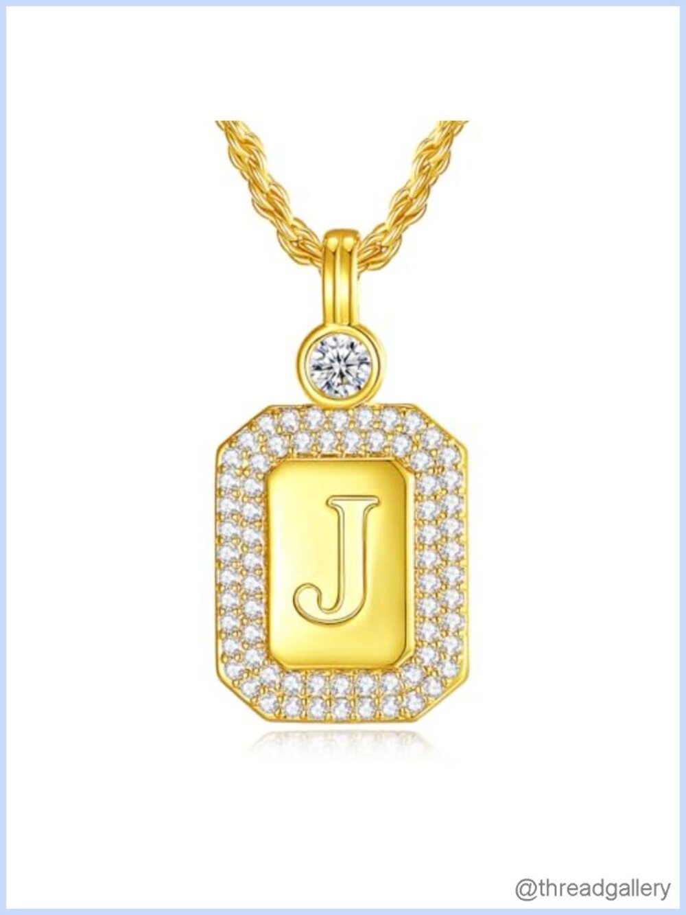 Initial Necklace 24K Gold Filled 925 Sterling Silver Rope Chain Pendant